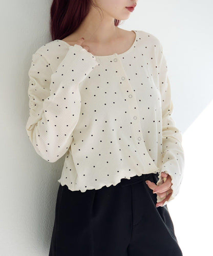 波點與純色 針拔羅紋 針織開衫