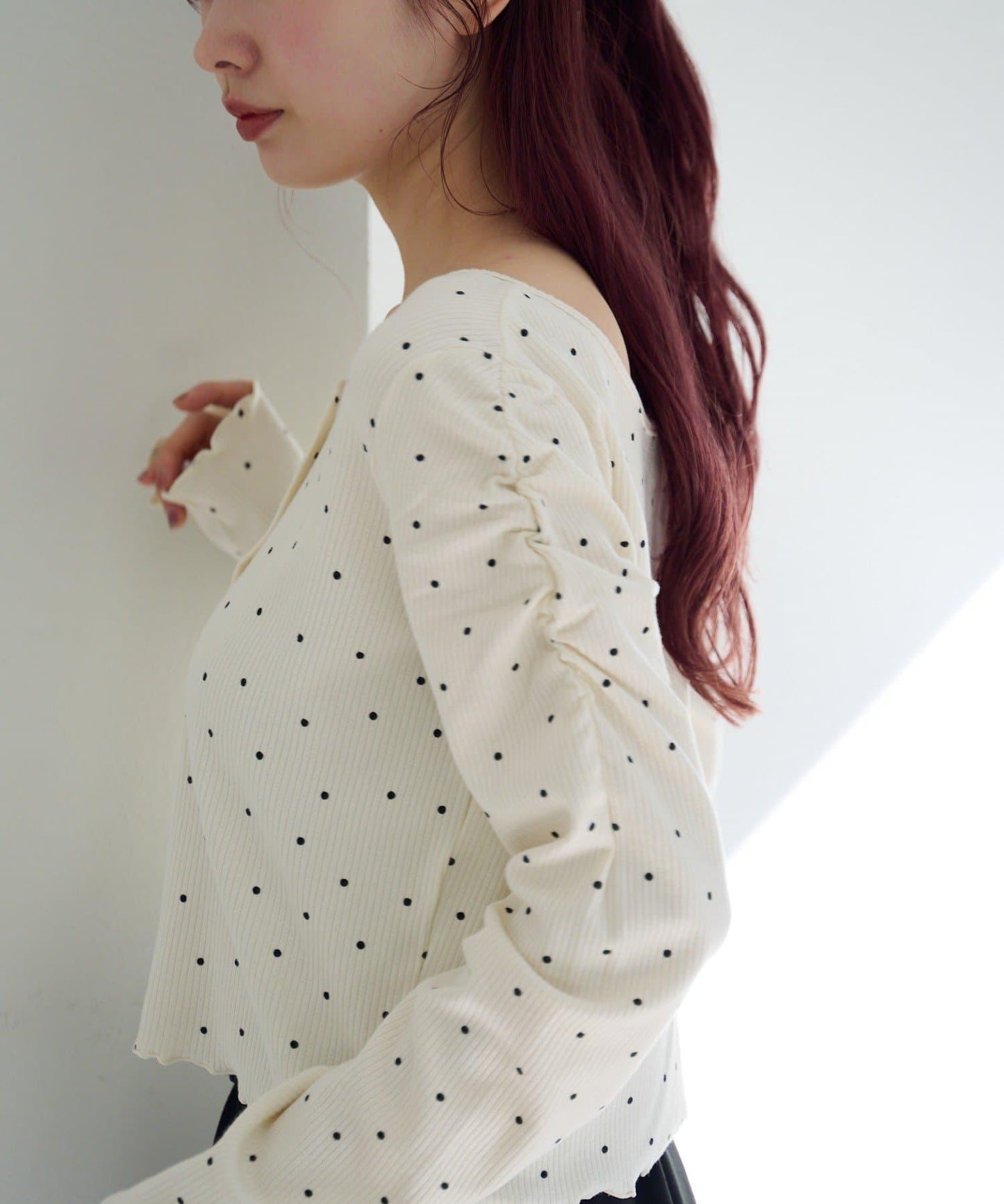 波點與純色 針拔羅紋 針織開衫