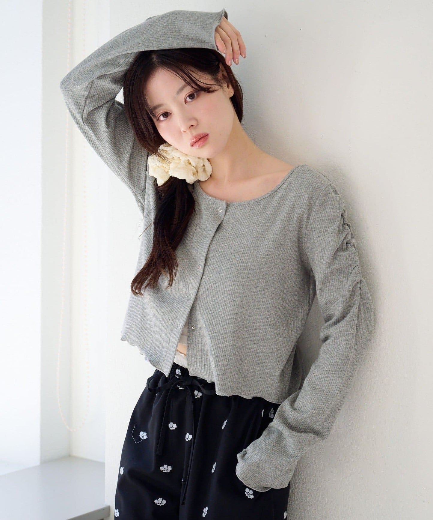 波點與純色 針拔羅紋 針織開衫