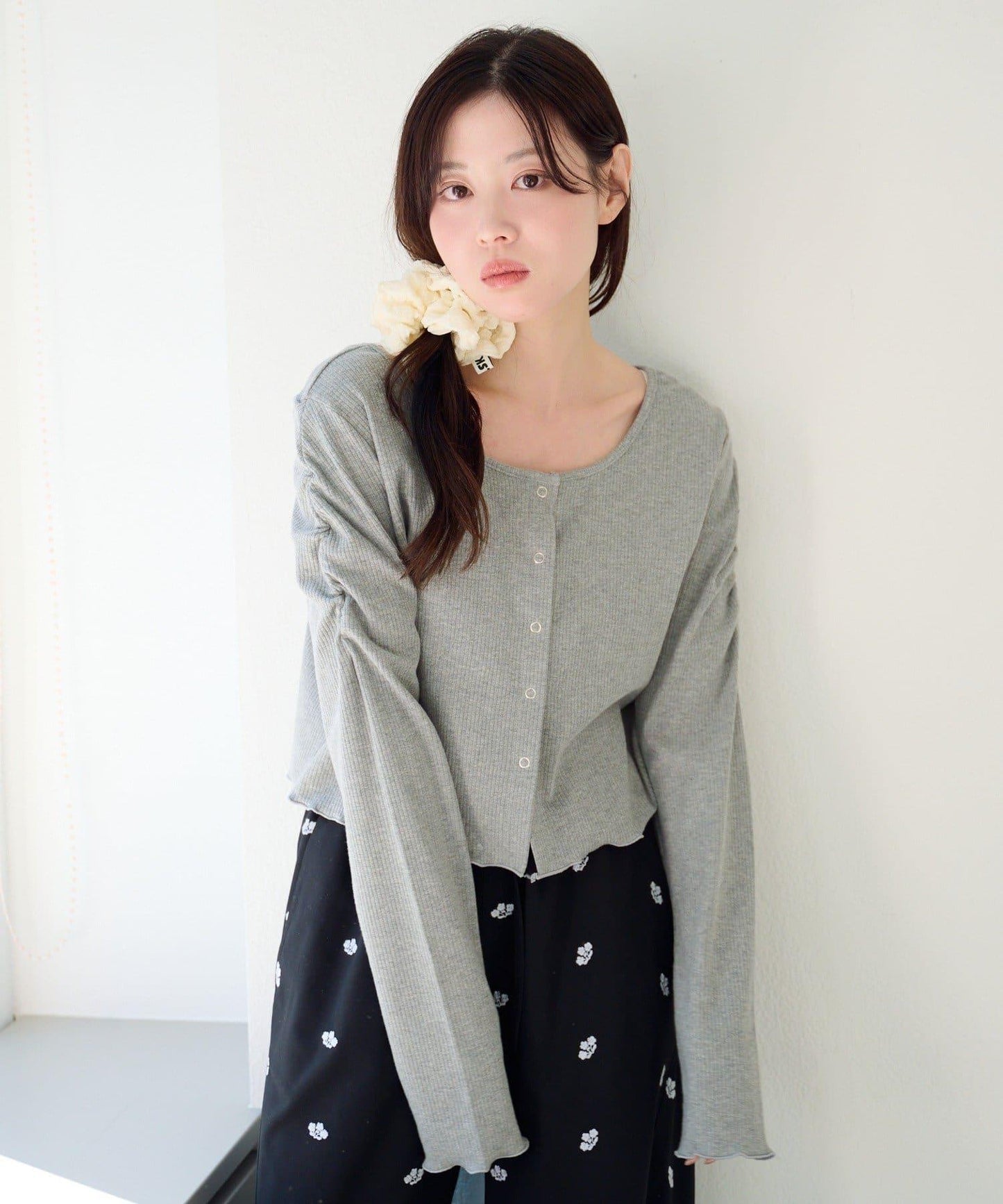 波點與純色 針拔羅紋 針織開衫