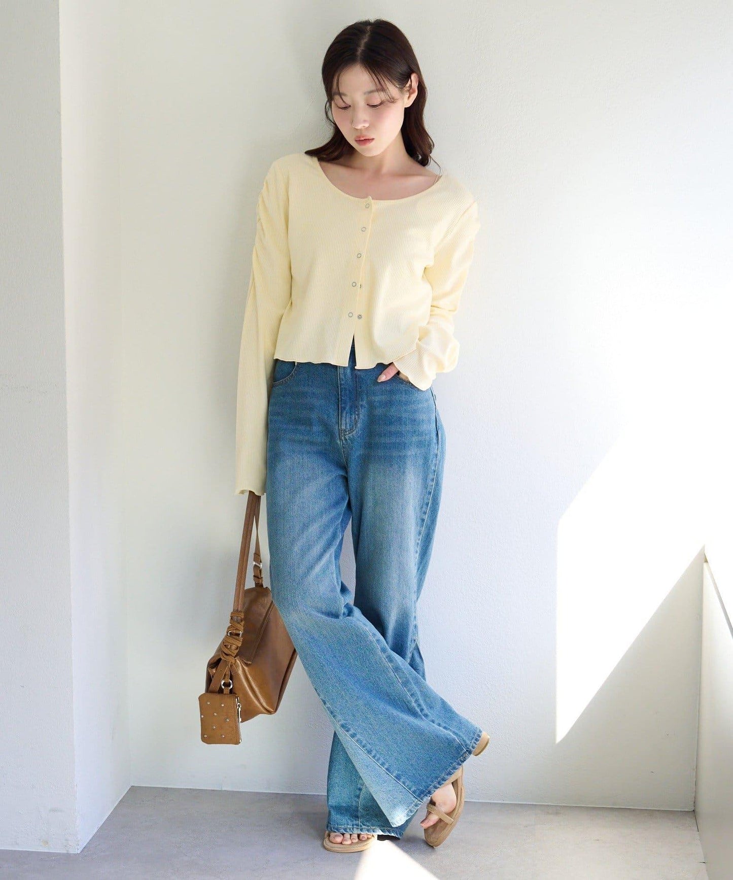 波點與純色 針拔羅紋 針織開衫