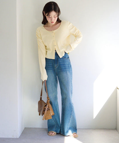 波點與純色 針拔羅紋 針織開衫