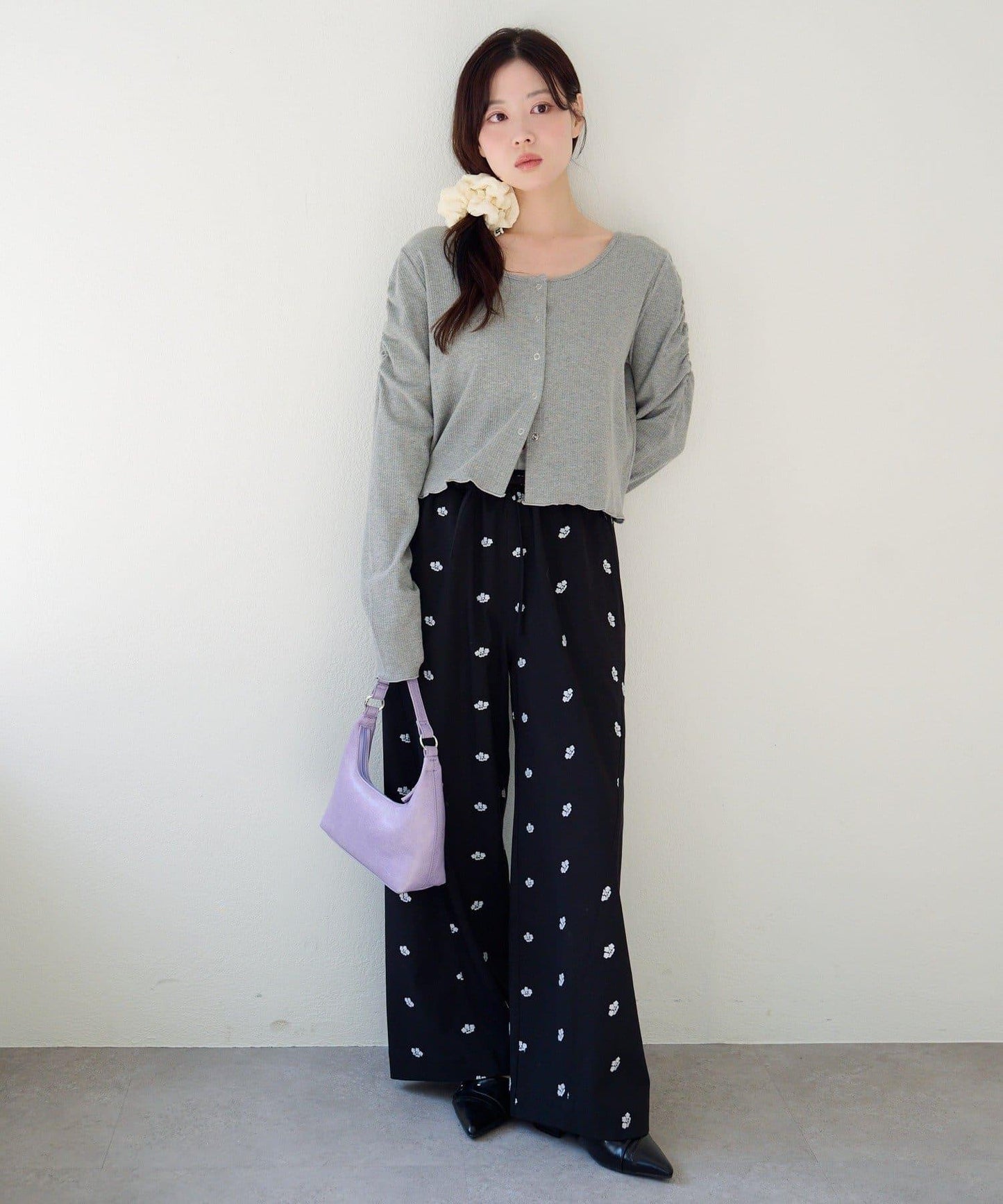 波點與純色 針拔羅紋 針織開衫