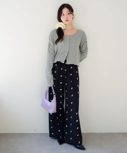 波點與純色 針拔羅紋 針織開衫