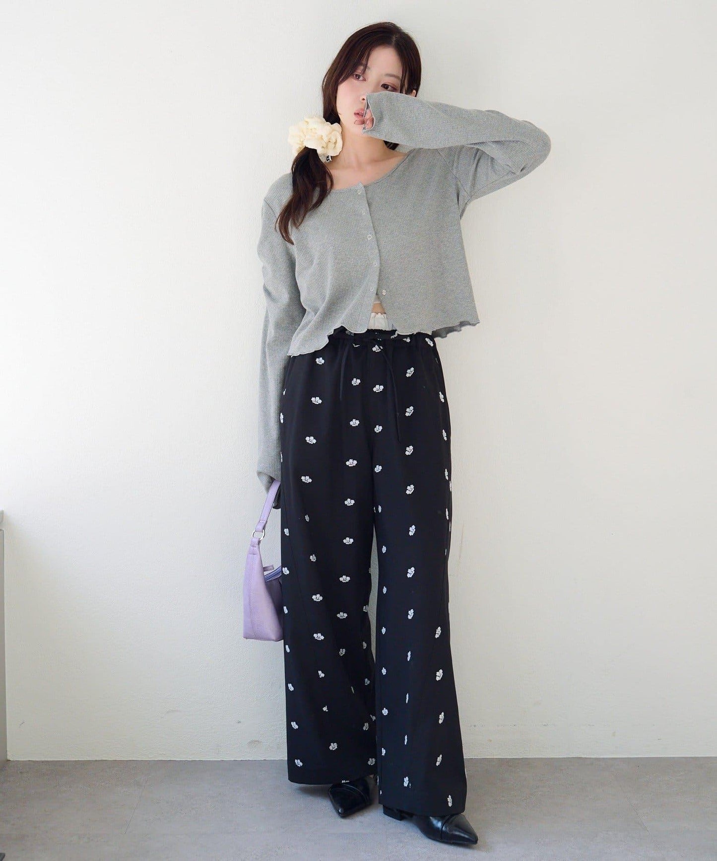 波點與純色 針拔羅紋 針織開衫