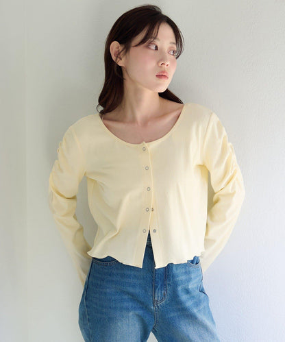 波點與純色 針拔羅紋 針織開衫