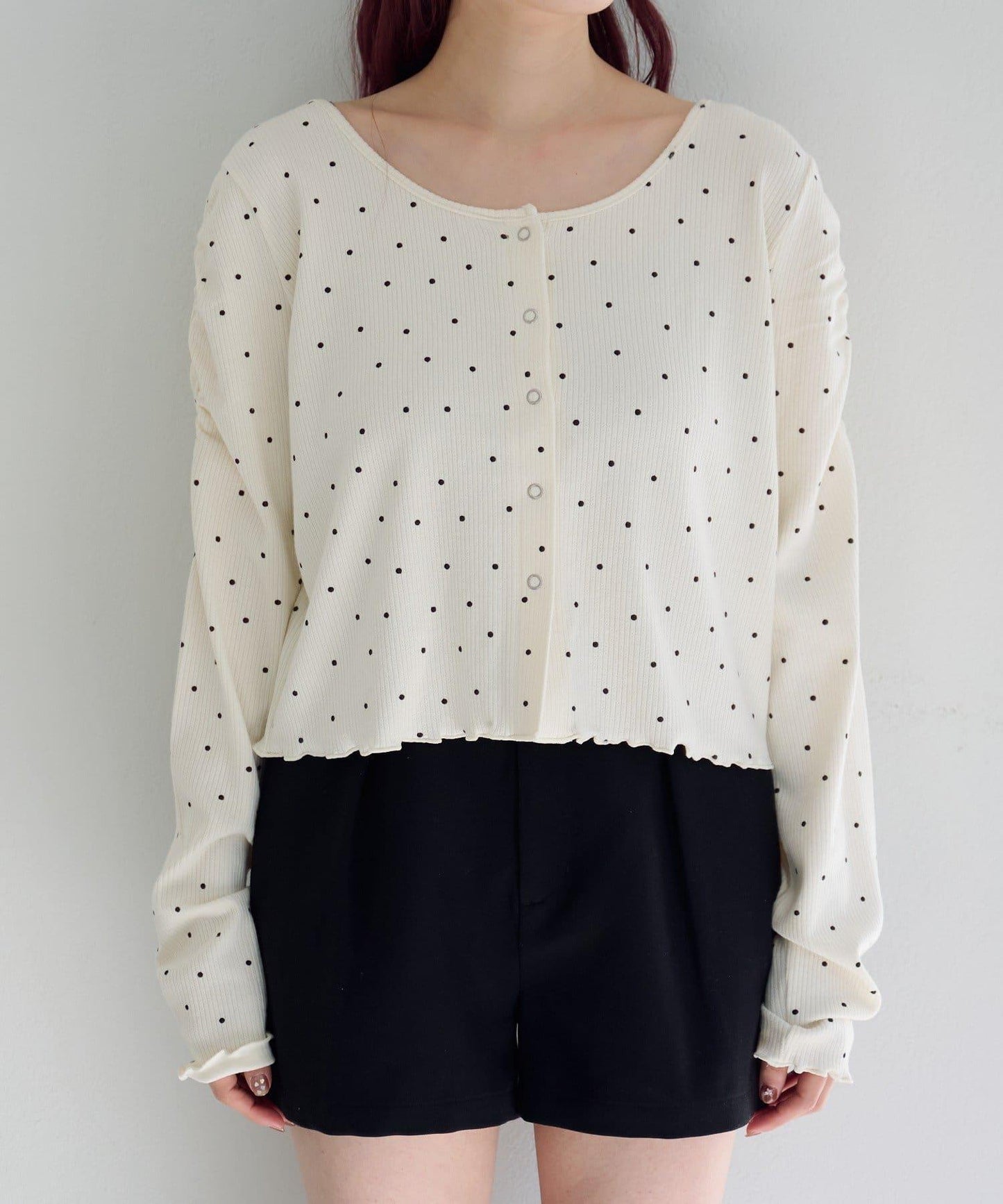 波點與純色 針拔羅紋 針織開衫
