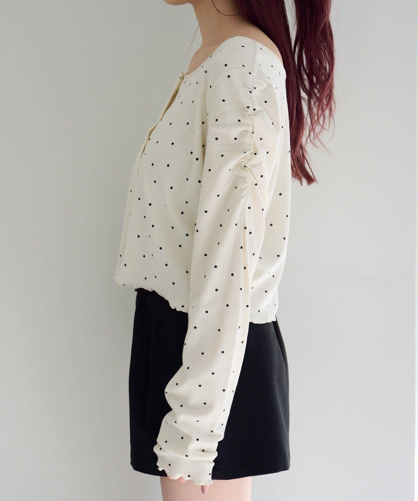波點與純色 針拔羅紋 針織開衫
