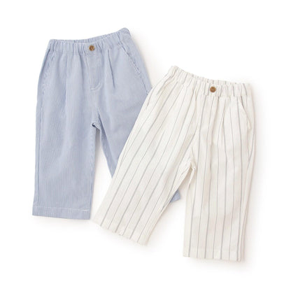 條紋 腰部褶皺 休閒褲