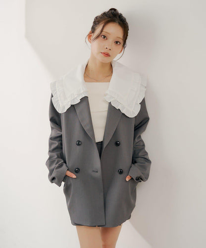 SALON by Chico 可拆卸領 雙層荷葉邊 外套