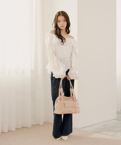 棉質蕾絲露肩女襯衫