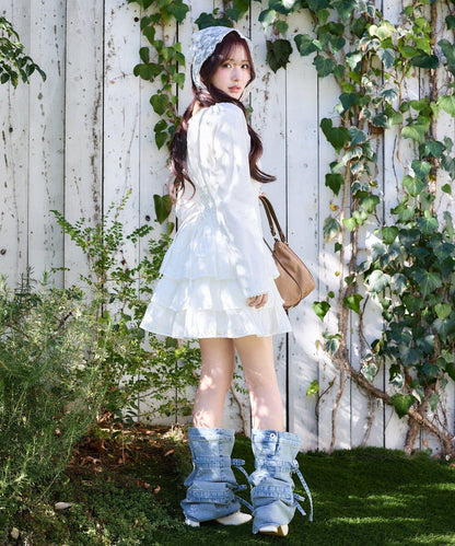 Denim Collection 蝴蝶結裝飾 直筒牛仔褲