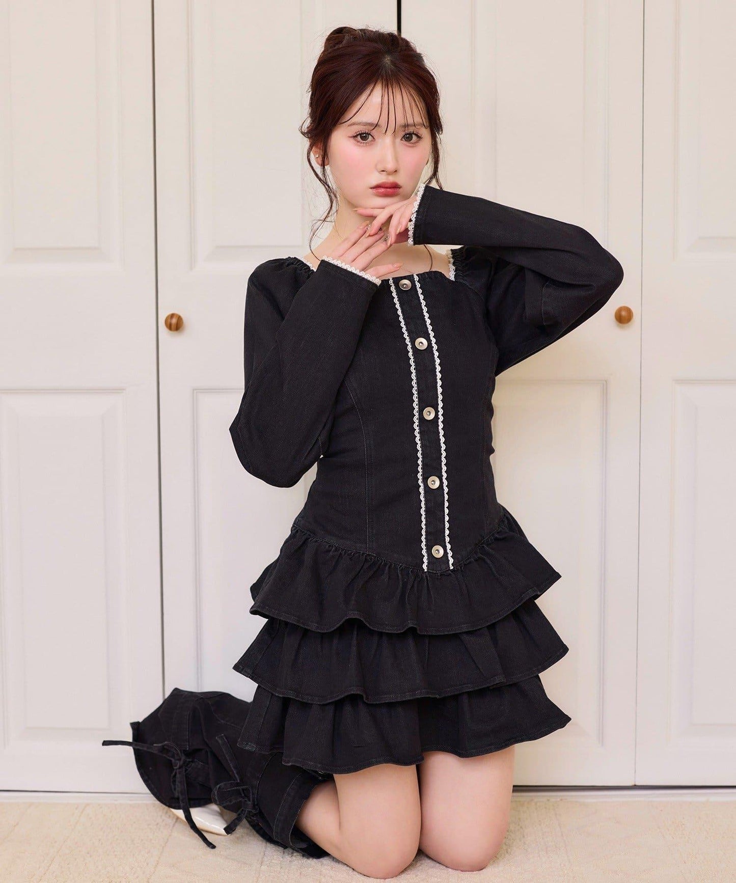 Denim Collection 蝴蝶結裝飾 直筒牛仔褲