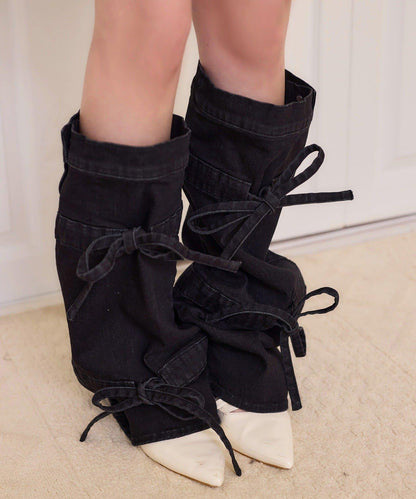 Denim Collection 蝴蝶結裝飾 直筒牛仔褲