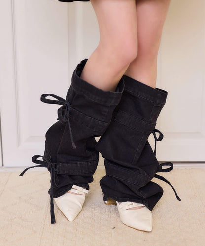 Denim Collection 蝴蝶結裝飾 直筒牛仔褲