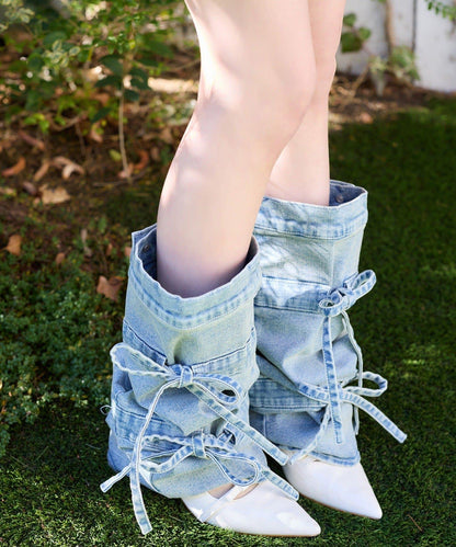 Denim Collection 蝴蝶結裝飾 直筒牛仔褲