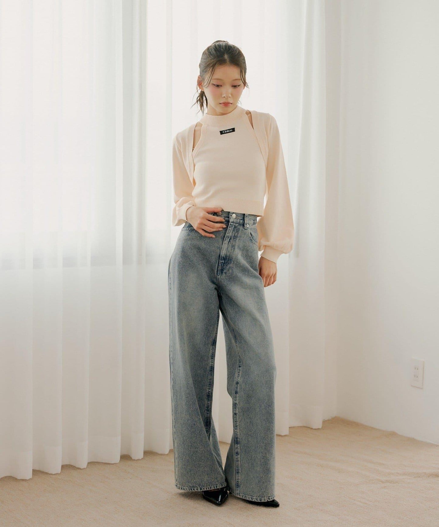 美式露肩設計 針織小披肩套裝