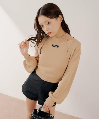 美式露肩設計 針織小披肩套裝