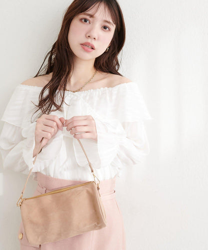 不規則透感條紋 交叉荷葉邊 襯衫