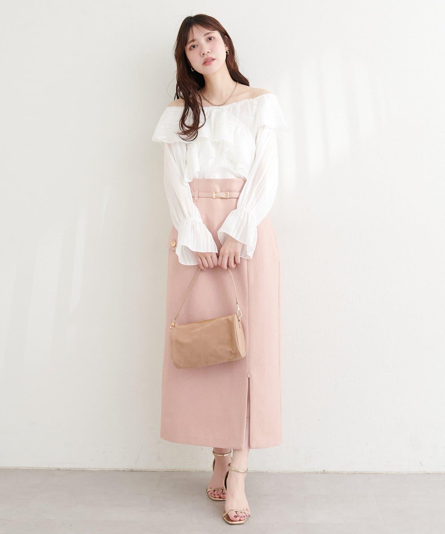 不規則透感條紋 交叉荷葉邊 襯衫