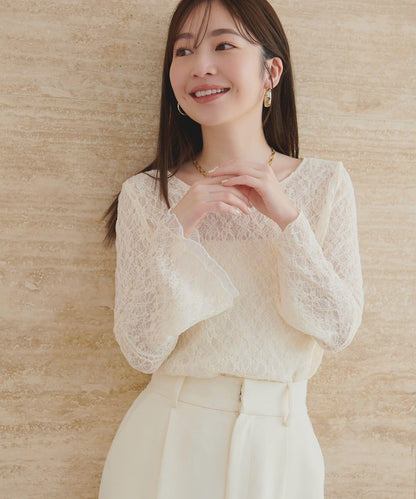 喇叭袖 可翻面蕾絲 上衣