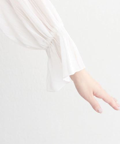 不規則透感條紋 交叉荷葉邊 襯衫