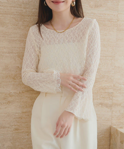 喇叭袖 可翻面蕾絲 上衣
