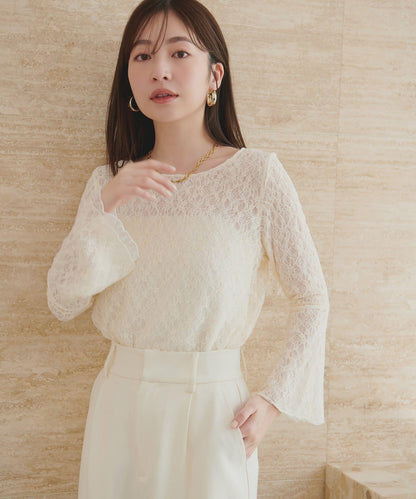 喇叭袖 可翻面蕾絲 上衣