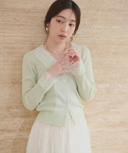 蕾絲V領針織開衫