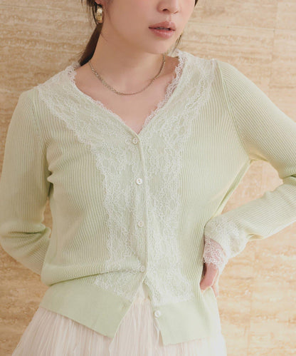蕾絲V領針織開衫