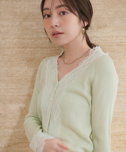 蕾絲V領針織開衫