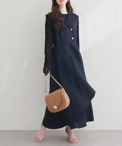 金扣西裝領連衣裙