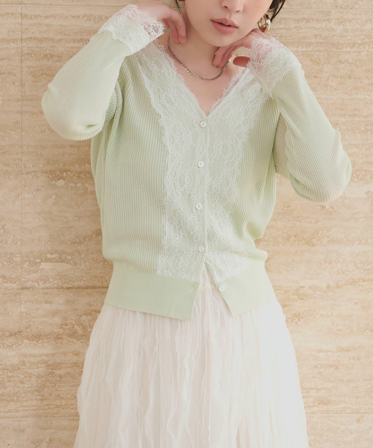 蕾絲V領針織開衫