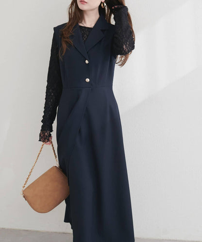 金扣西裝領連衣裙
