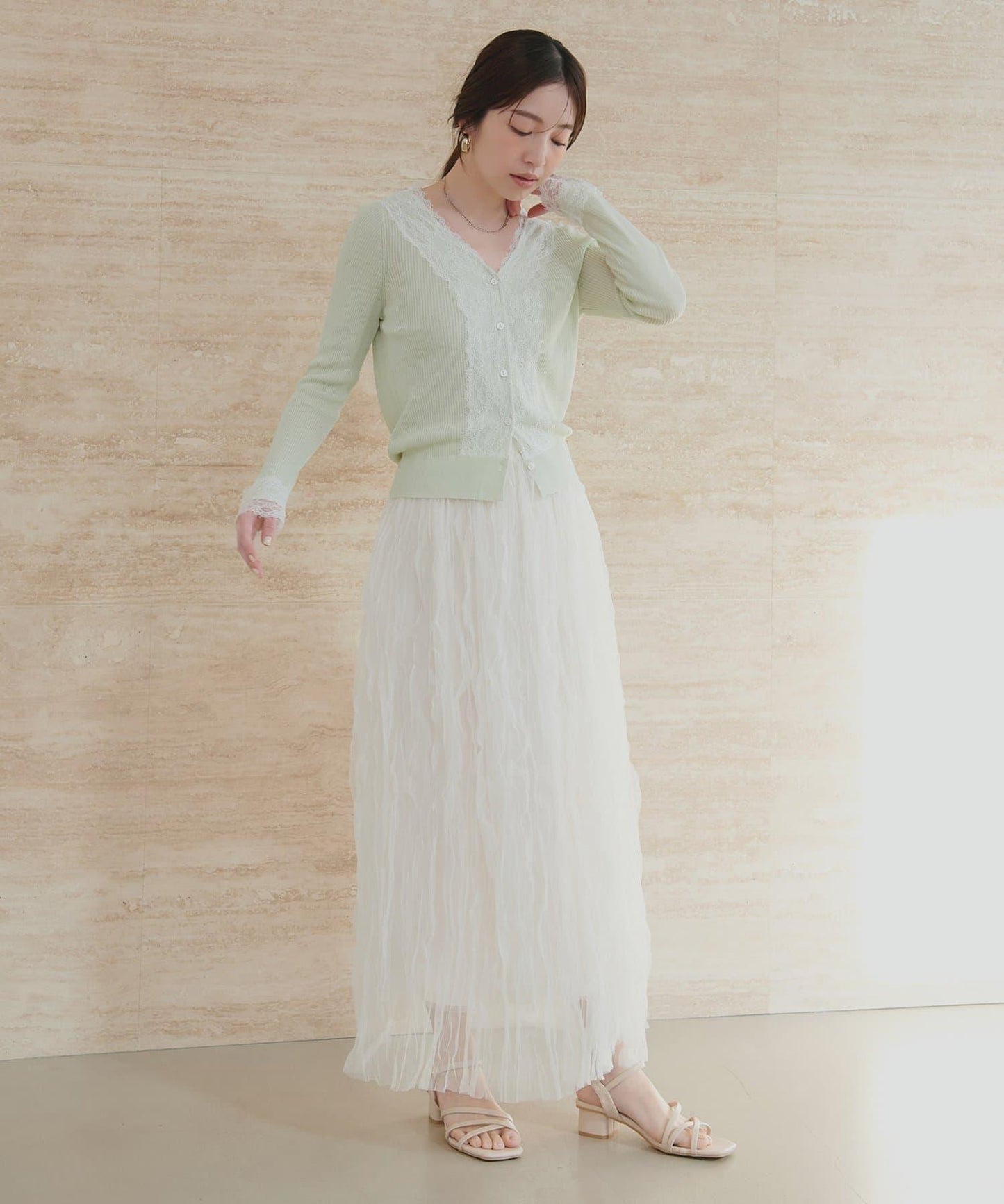 蕾絲V領針織開衫