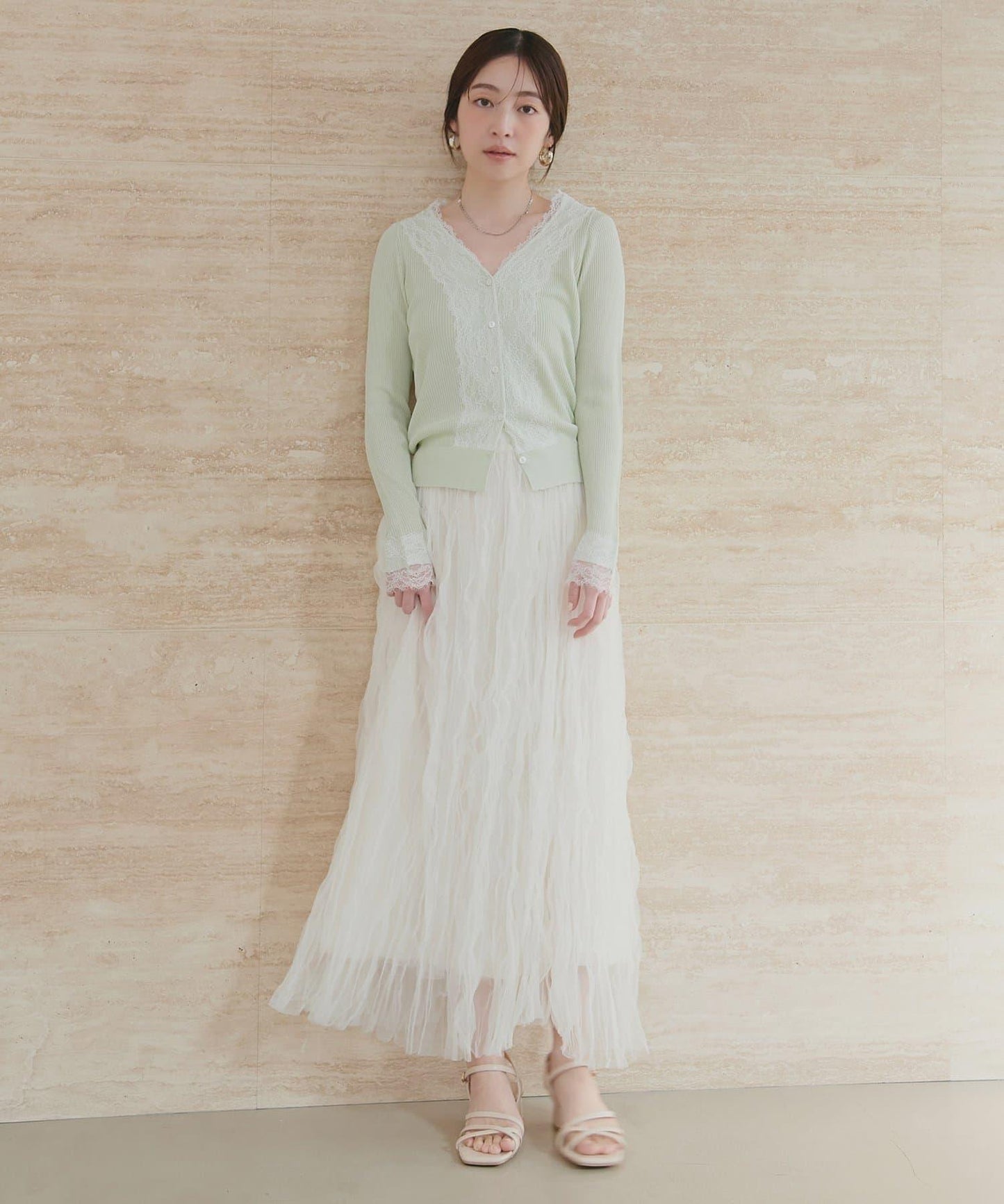 蕾絲V領針織開衫