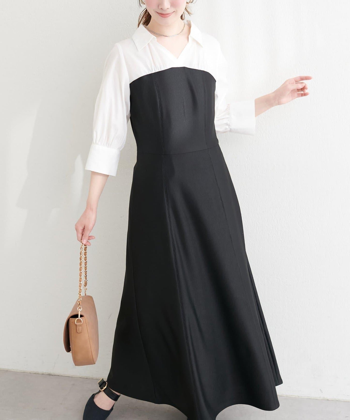 拼接設計 襯衫連衣裙