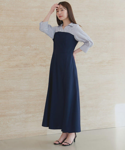 拼接設計 襯衫連衣裙