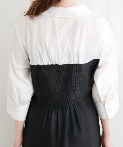 拼接設計 襯衫連衣裙