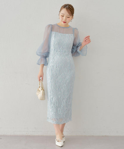 Chico 配色透視修身長款連衣裙