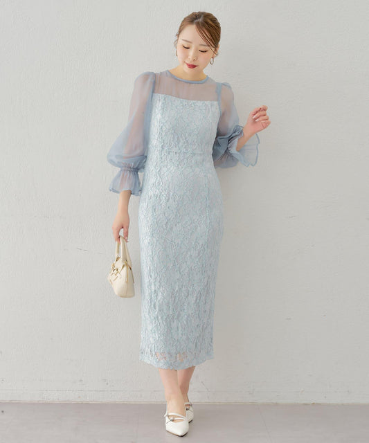 Chico 配色透視修身長款連衣裙