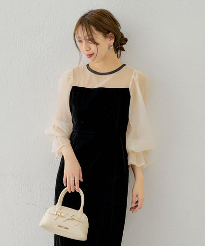 Chico 配色透視修身長款連衣裙