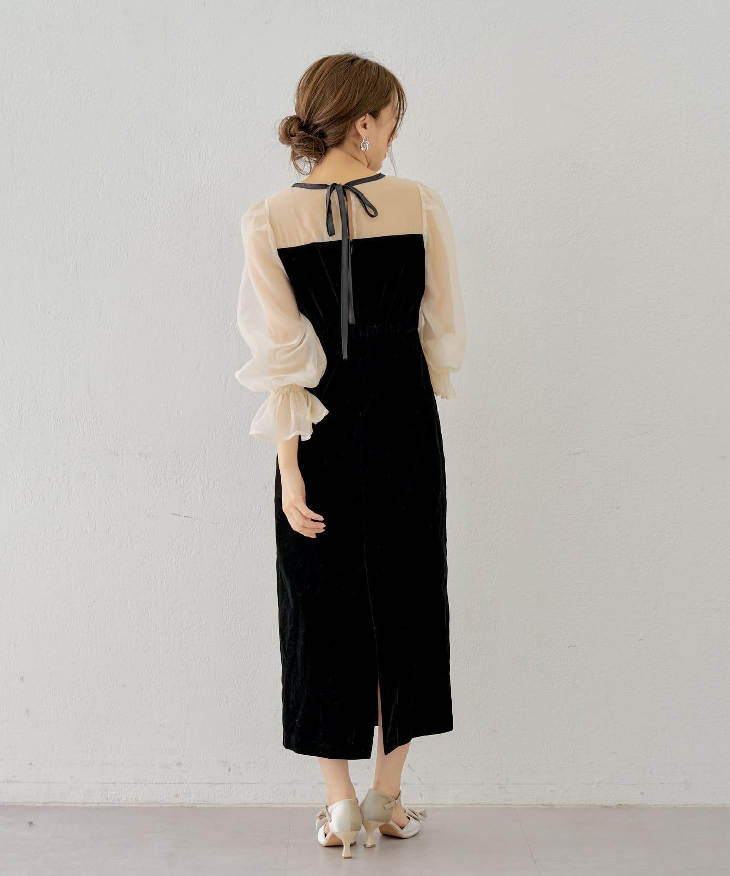 Chico 配色透視修身長款連衣裙