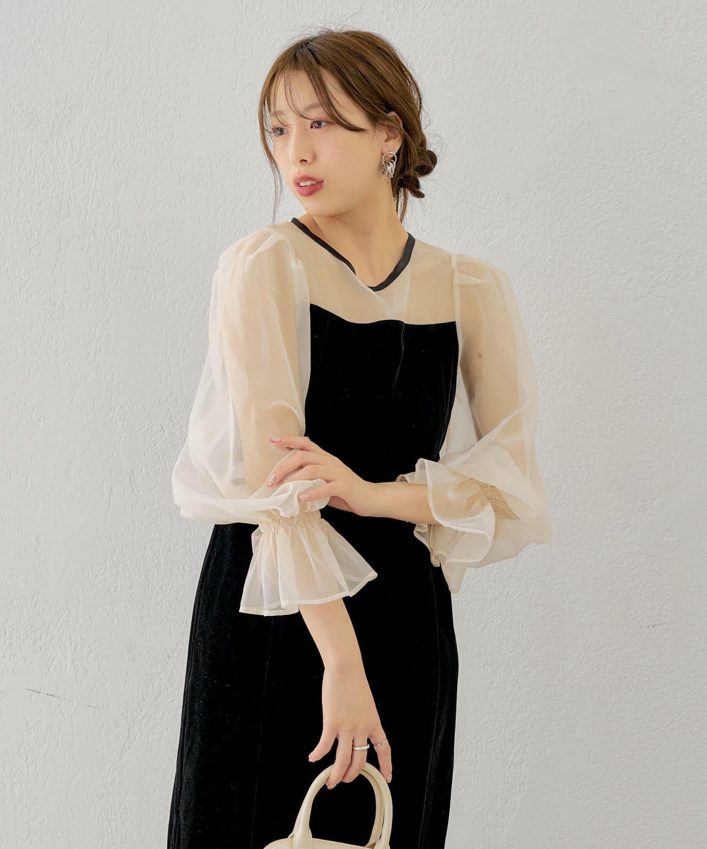 Chico 配色透視修身長款連衣裙