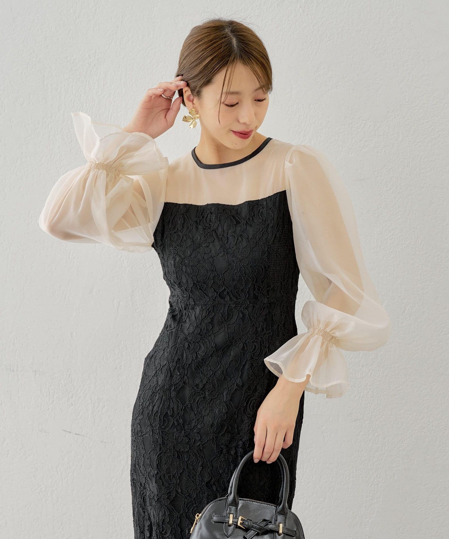 Chico 配色透視修身長款連衣裙