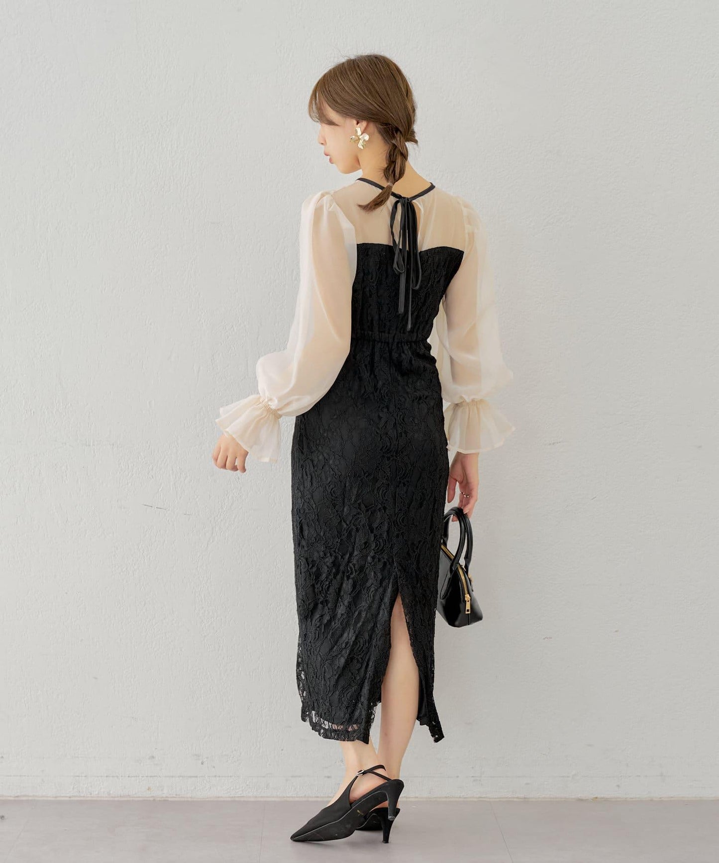 Chico 配色透視修身長款連衣裙