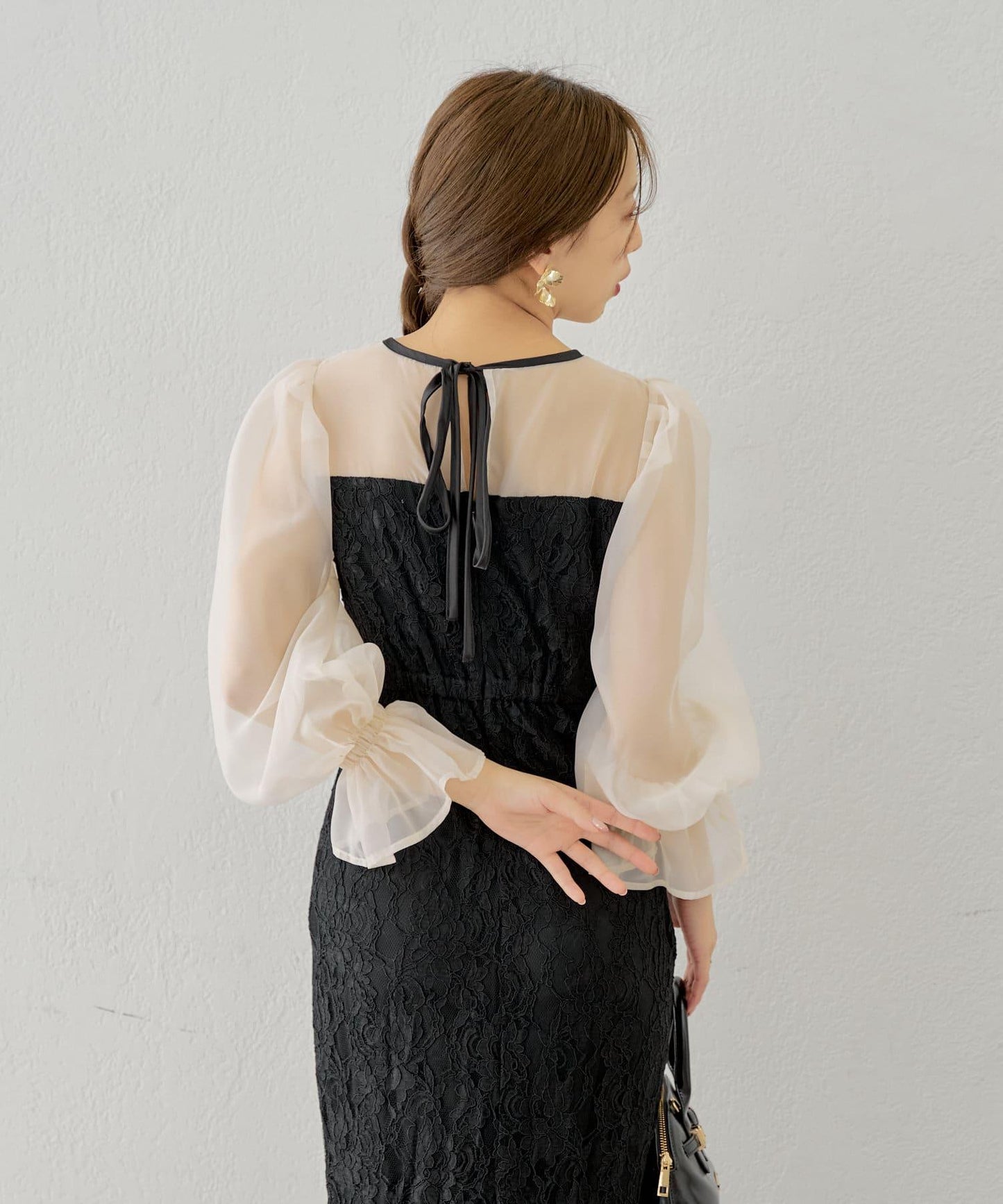 Chico 配色透視修身長款連衣裙