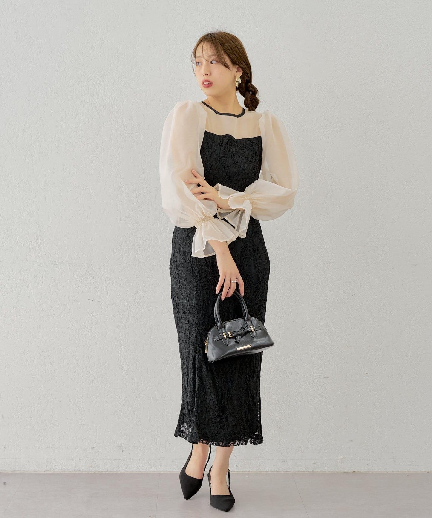 Chico 配色透視修身長款連衣裙