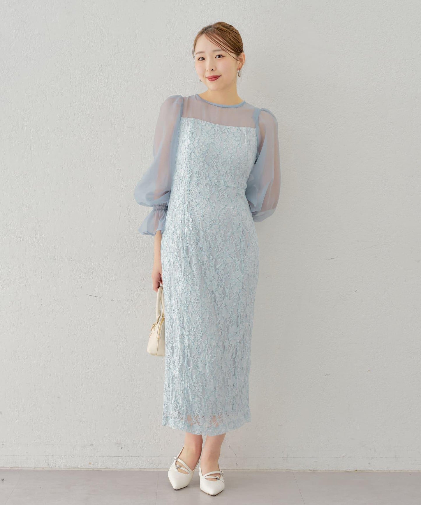 Chico 配色透視修身長款連衣裙