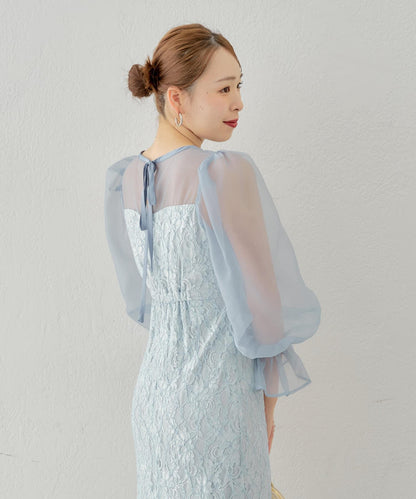 Chico 配色透視修身長款連衣裙